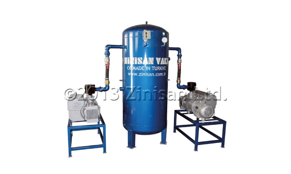 Central Vacuum Systems RTM-2100/500-250M and ZVS-1016/100H model twin vacuum pump and tank